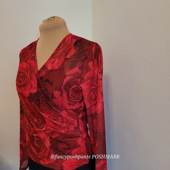 TAHARI red rose fitted  bodycon bodysuit attached black shaper liner snap - Picture 17 of 17